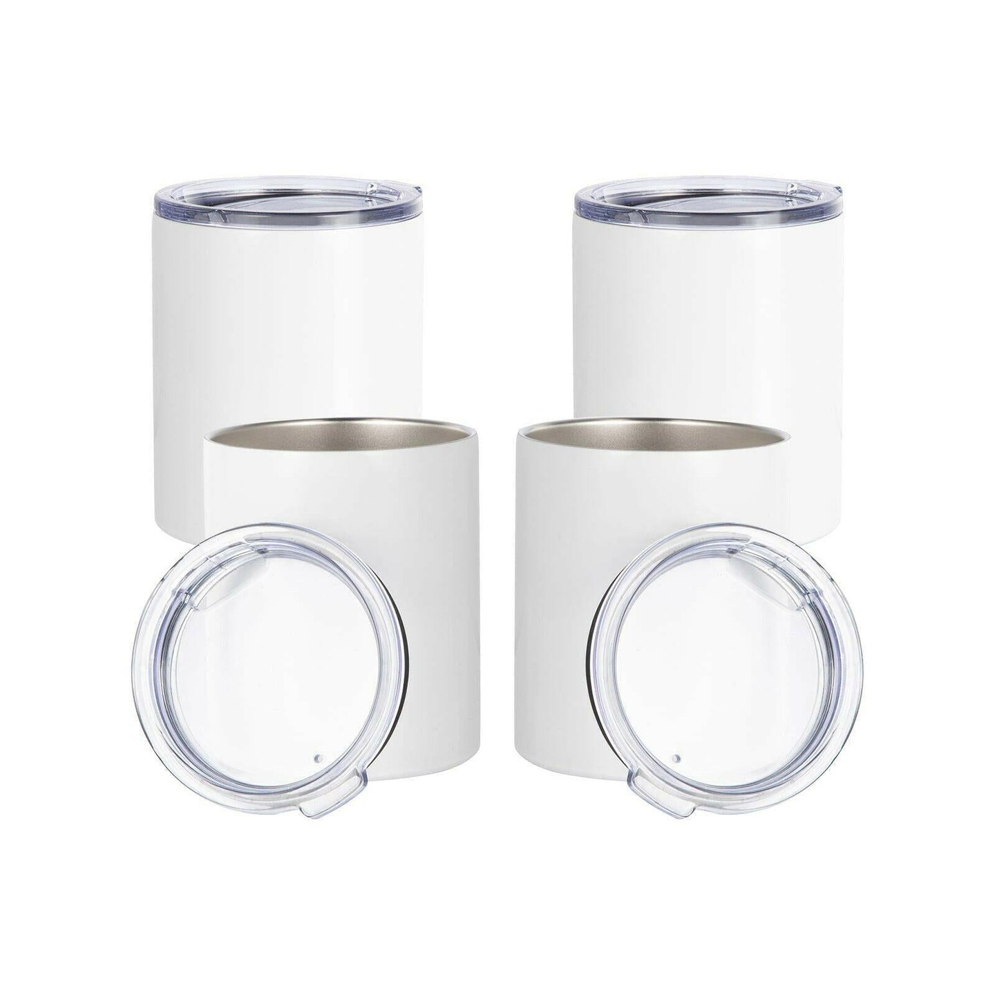 Craft Express 4 Pack 10oz Stainless Steel Sublimation Lowballs with Lids