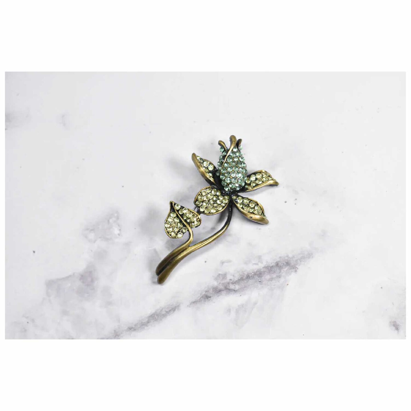 Green And Blue Rhinestone Flower Brooch Pin For Weddings Crafts Bouquets 1 1/2 Inch X 2 1/2 Inch