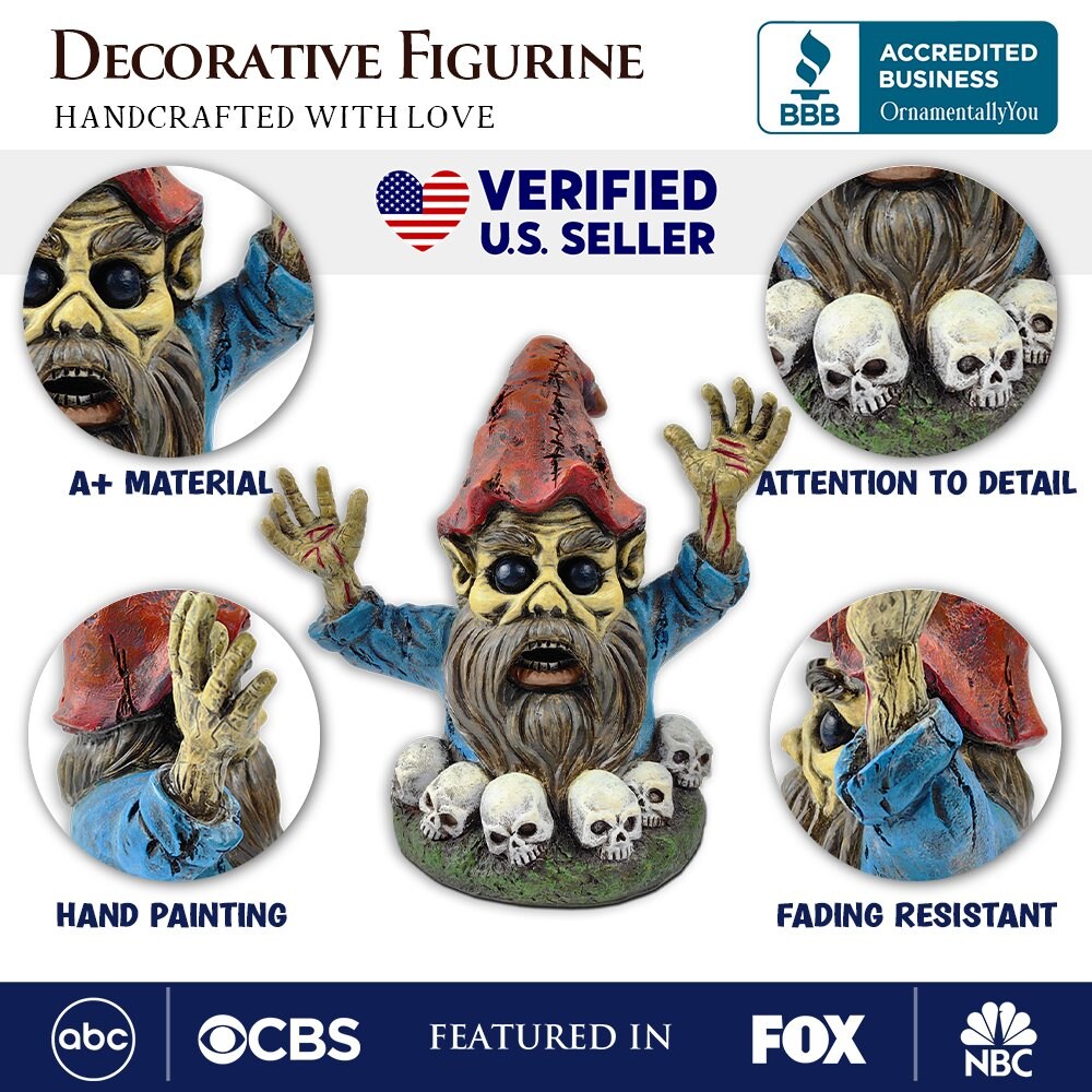 Zombie Gnome Garden Statue, 8&#x22; Outdoor Halloween Figurine Yard Decoration