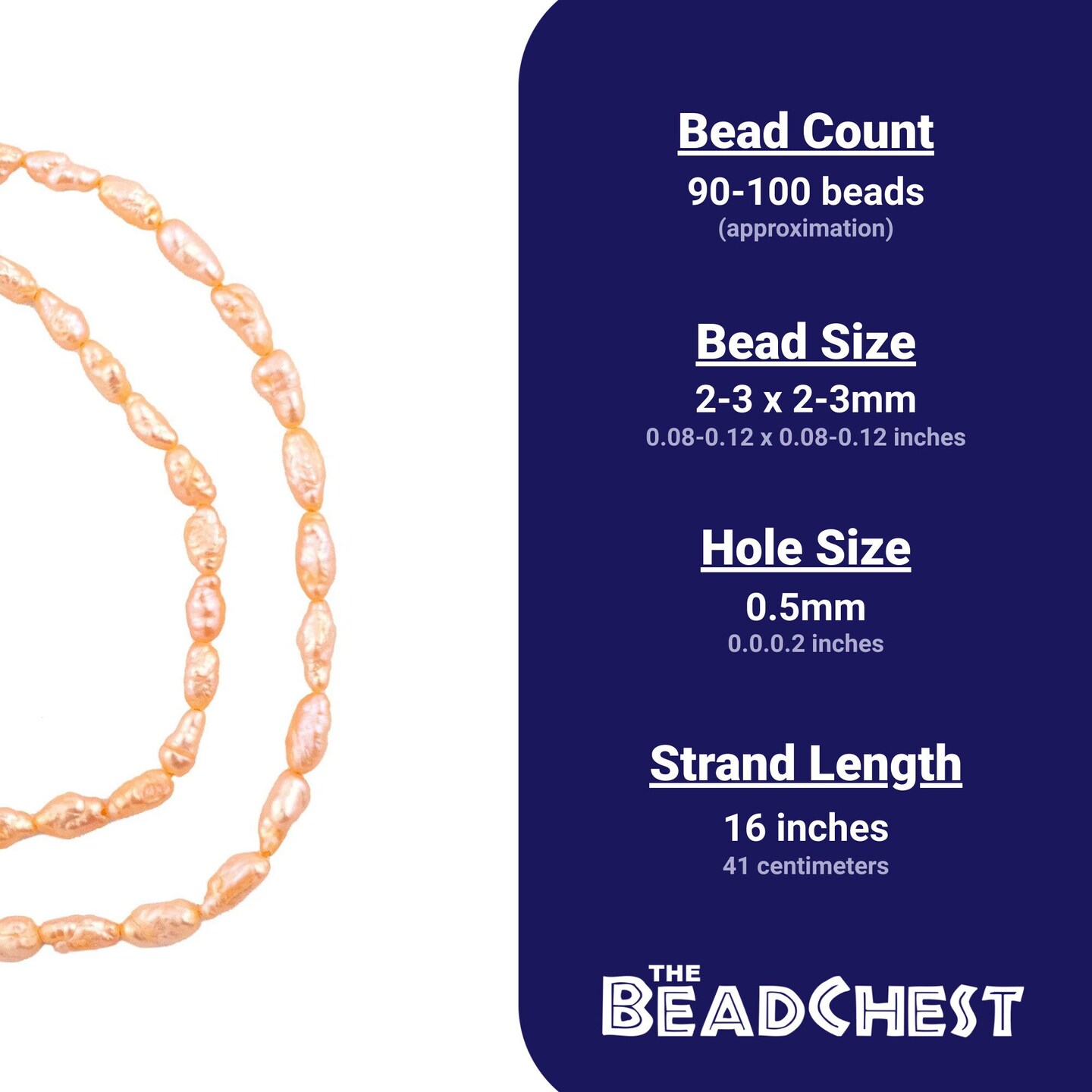 The Bead Chest Vintage Japanese Rice Pearl Beads: 3mm Lustrous Artisan Beads from Japan | Orange | Full Strand