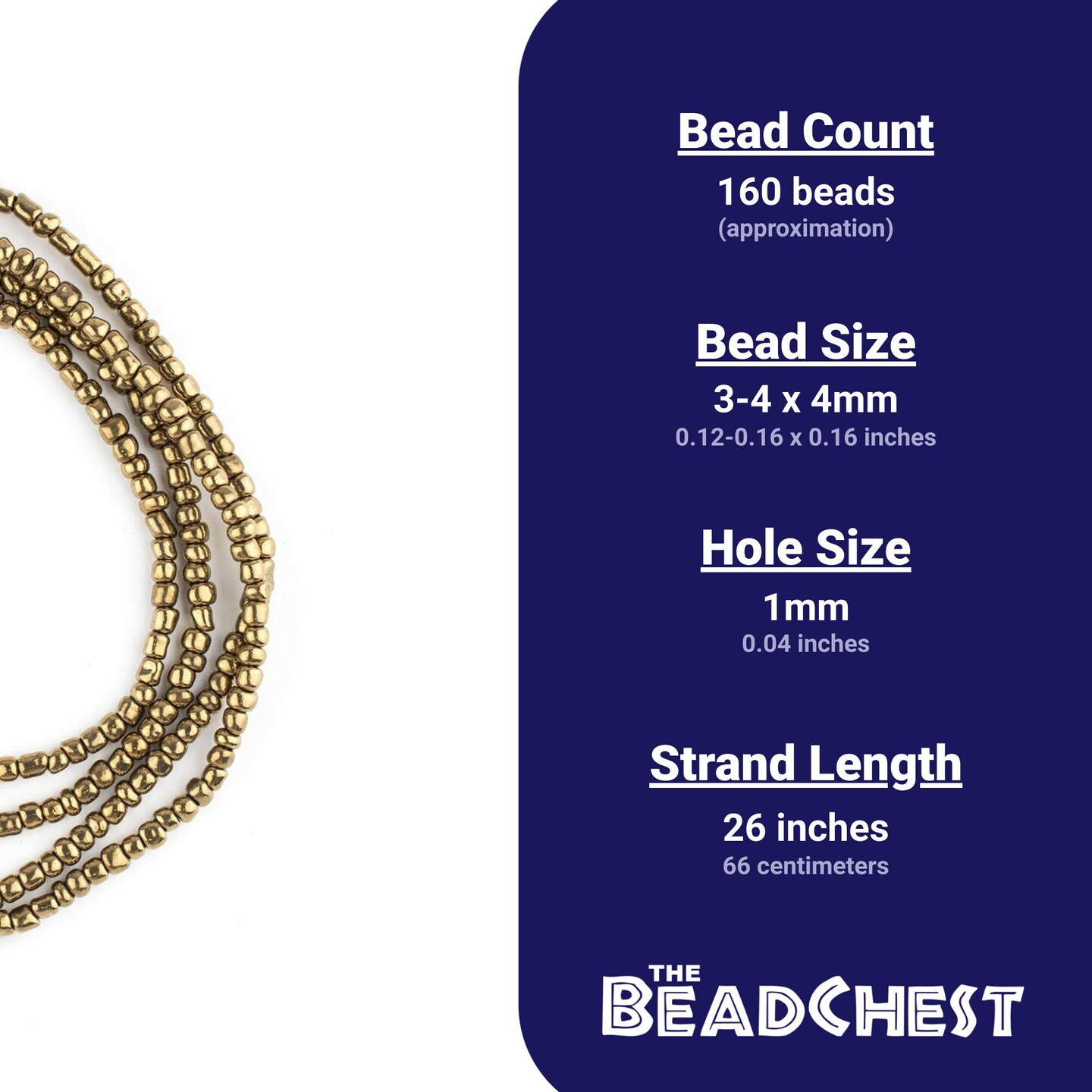 The Bead Chest Brass-Style Ghana Glass Seed Beads 4mm African 26 Inch Strand Handmade