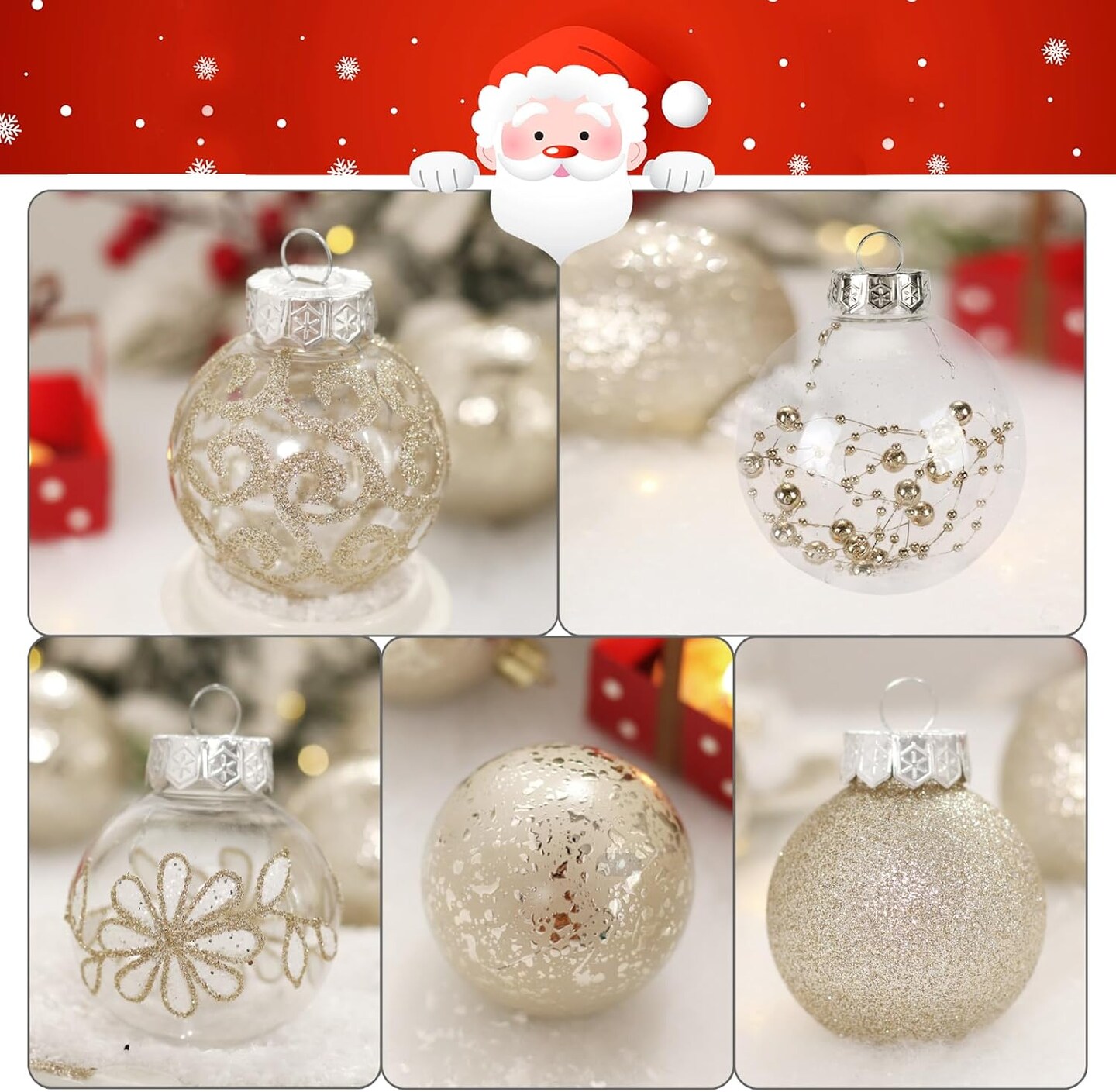 60mm/2.36inch Clear Christmas Ornaments Set (Champagne