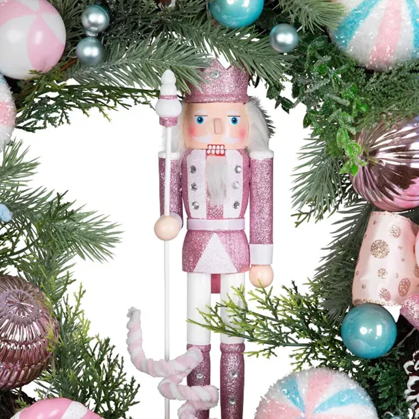 24&#x201D; Pastel Nutcracker &#x26; Candy Ornament Christmas Wreath