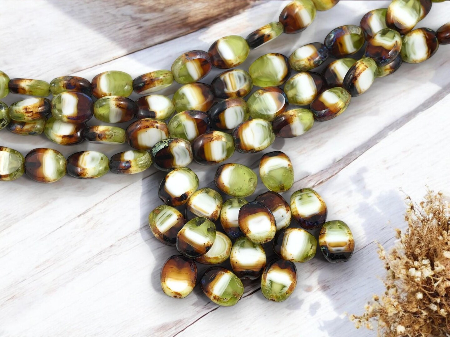 *17* 12x8mm Blended Glass Table Cut Picasso Oval Beads