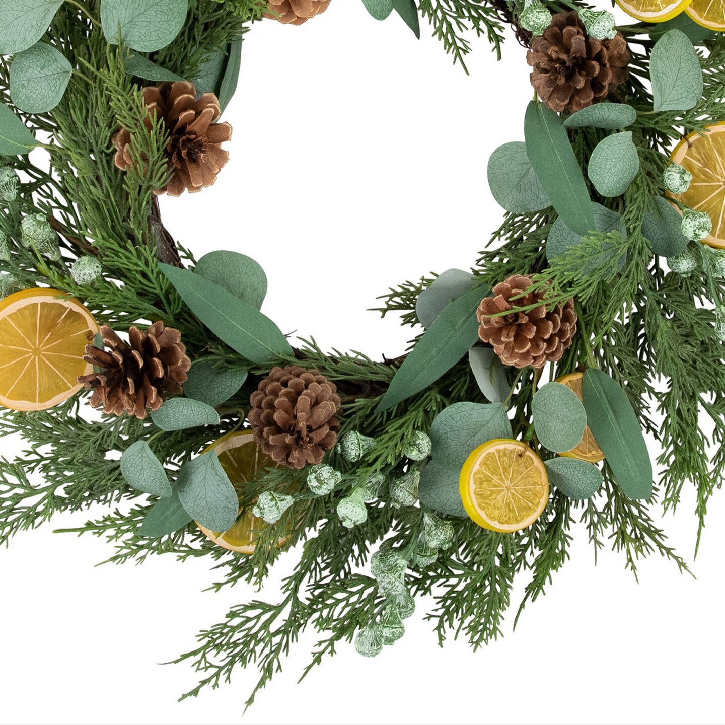 Real Touch Cypress Lemon and Eucalyptus Artificial Christmas Wreath 22 Inch