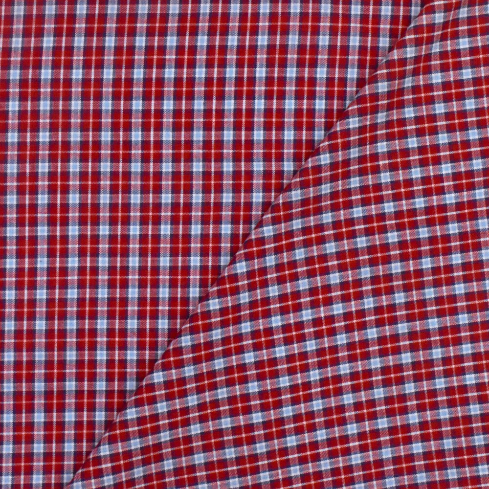 Red-Blue-Multi Plaid Cotton Polyester Madras Woven Fabric By the Yard