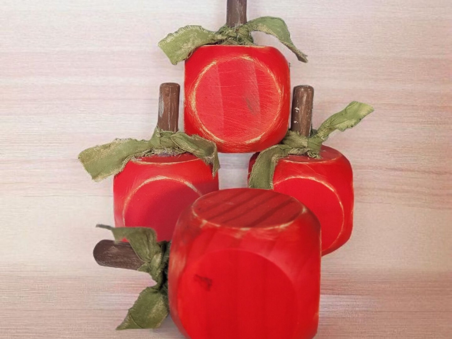4 Primitive, Farmhouse, Wooden Block Apples Decor | MakerPlace by