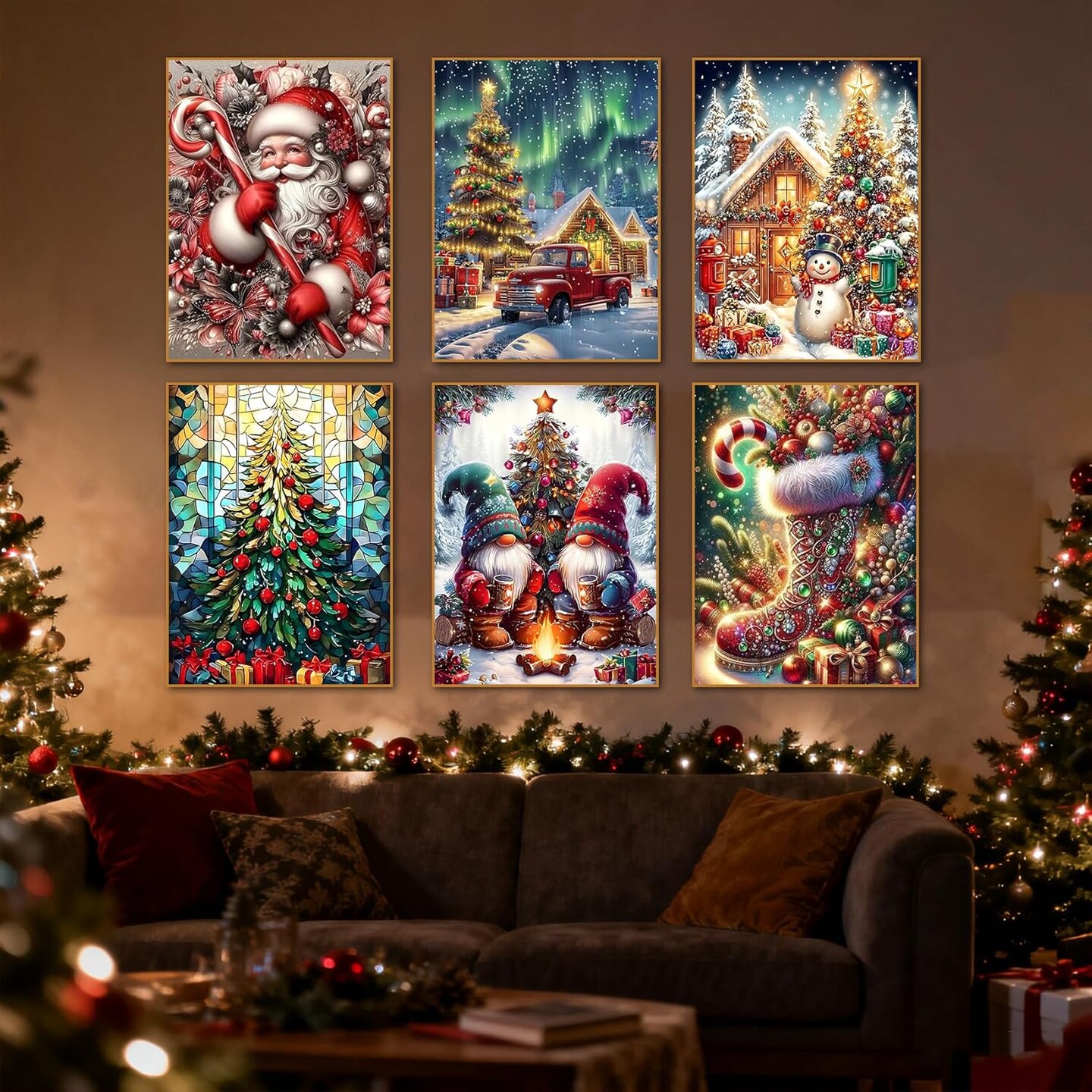 6 Pack Christmas Diamond Painting Kits for Adults- Christmas Diamond Art Kits for Adults, Christmas Tree Snowman Boots Santa Claus Truck Gnome Diamond Painting for Home Wall Decor 12x16 Inch
