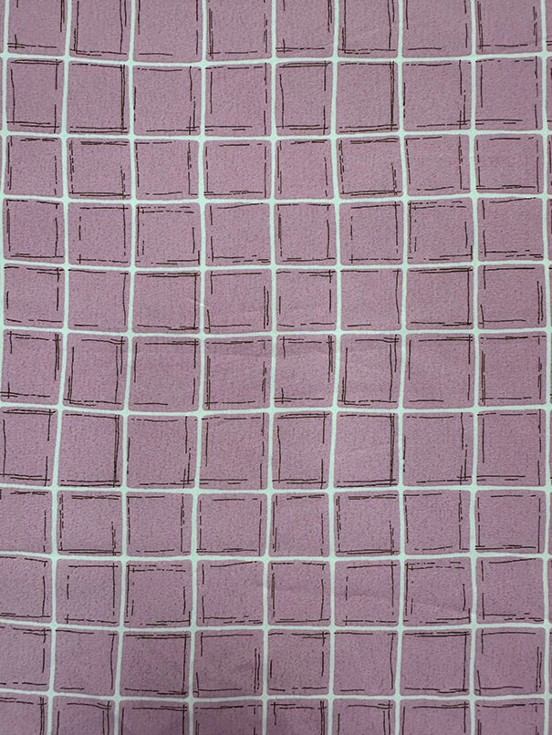 Pink Windowpane Print Crepe de Chine Fabric By the Yard