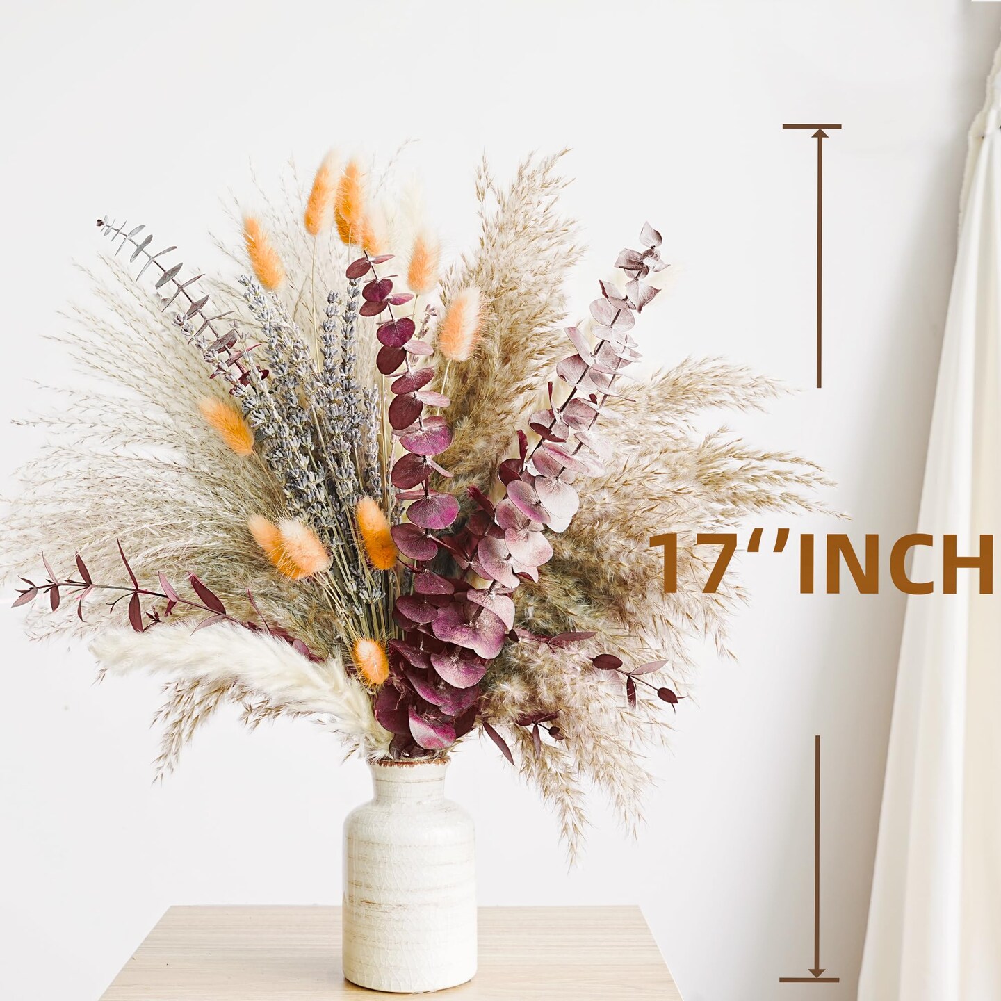 Fall Dried Flower Bouquet with Pampas Grass, Orange Bunny Tails, Lavender &#x26; Red Eucalyptus &#x2013;Boho Fall Decor for Home, Vase, Porch &#x26; thanksgiving &#x2013;Autumn Floral Arrangements for Fall Decorations Indoor