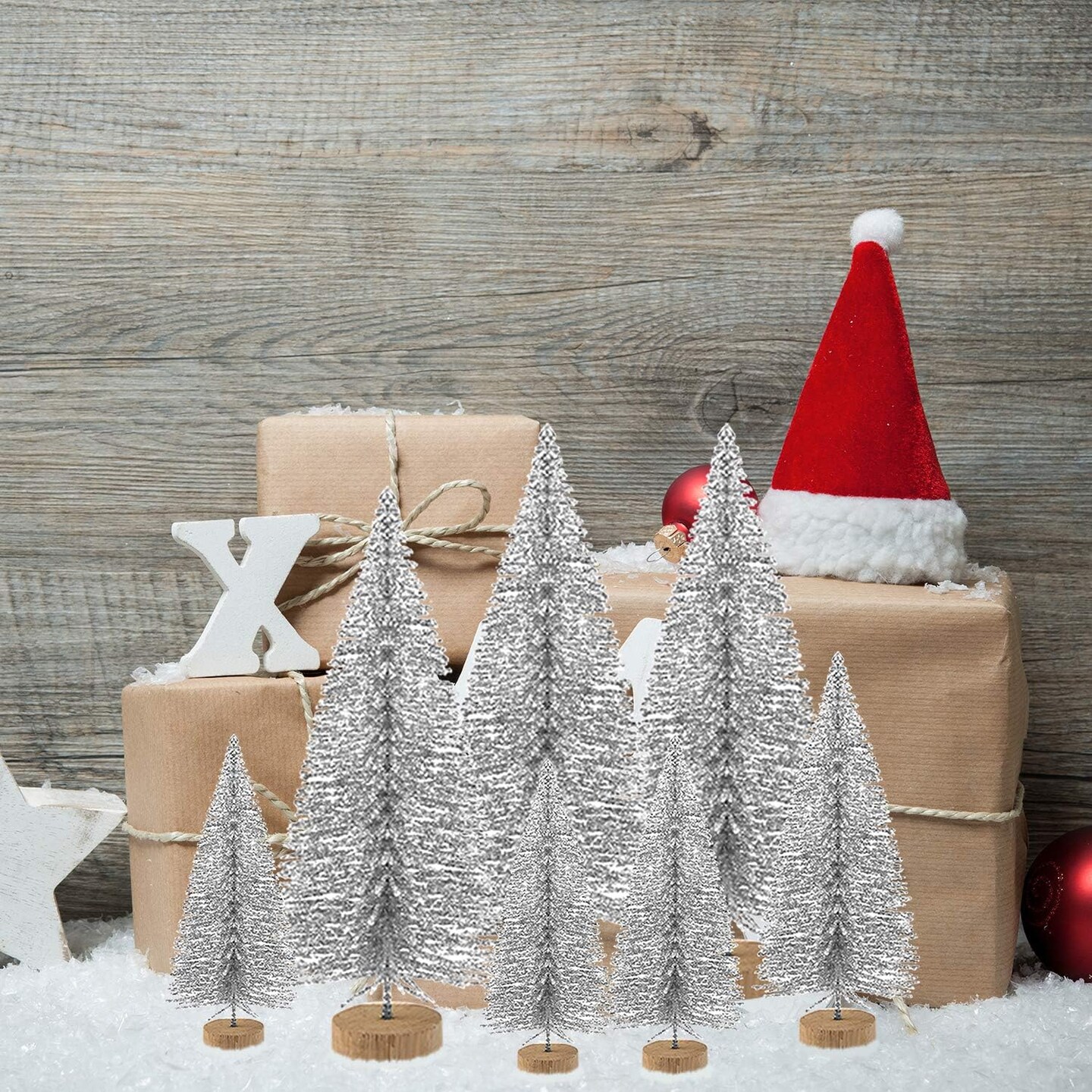 60 Pcs Mini Christmas Trees Bottle Brush Trees Tabletop (Silver) 8.66"D x 5.91"W x 1.57"H