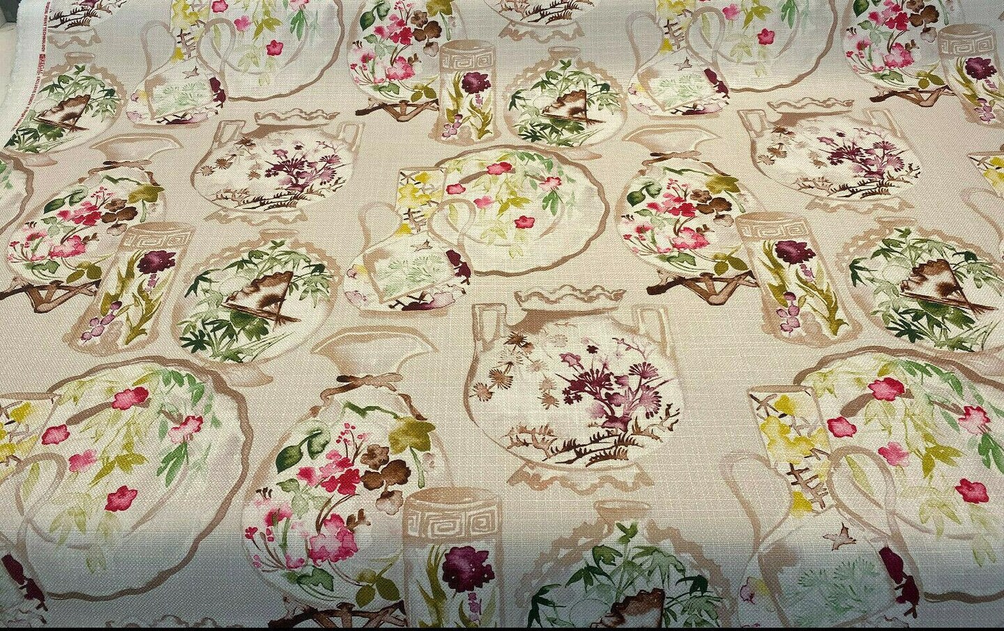 1 Yard Porcelain Asian Print Upholstery Fabric 100% Polyester 56 Inch Width