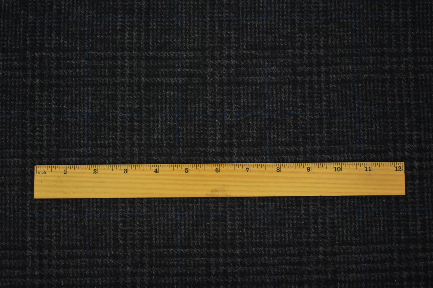 Black-Gray-Blue Wool Blend Glen Plaid Check Jacketing Woven Fabric By the Yard