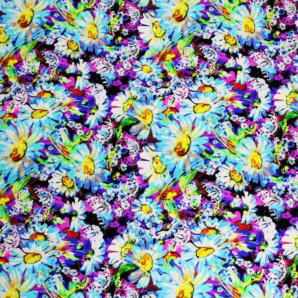 1 Yard Butterflies Daisies Printed 4 Way Stretch Nylon Spandex Fabric 58 60 inch Width