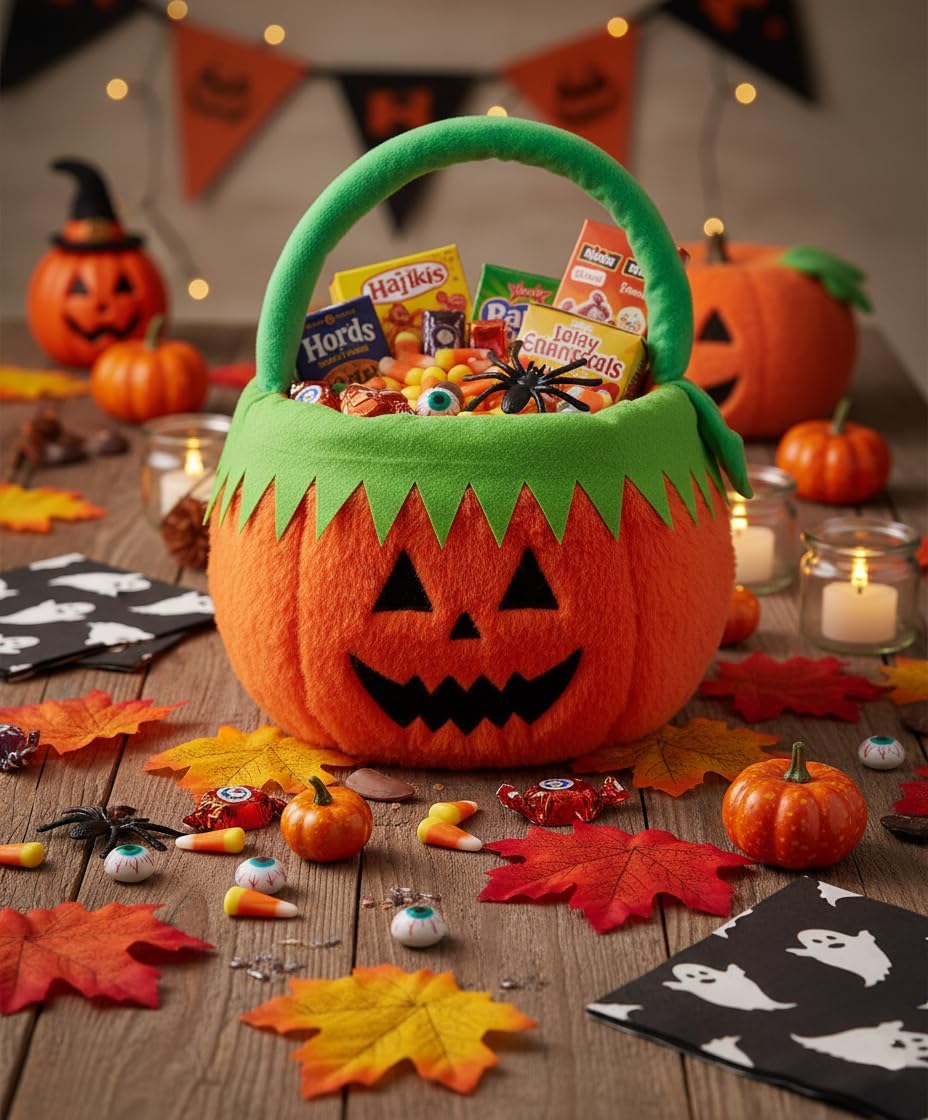 Plush Halloween Bucket for Trick or Treat (Orange) 1"L x 2"W x 2"H