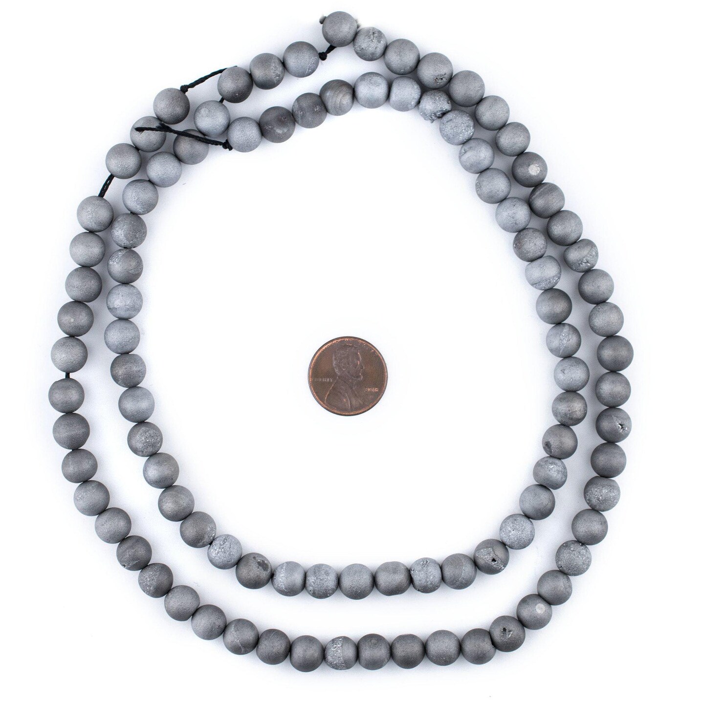 The Bead Chest Silver Round Druzy Agate Beads (8mm): Organic Gemstone Round Spherical Energy Stone Healing Power Crystal for Jewelry Bracelet Mala Necklace Making