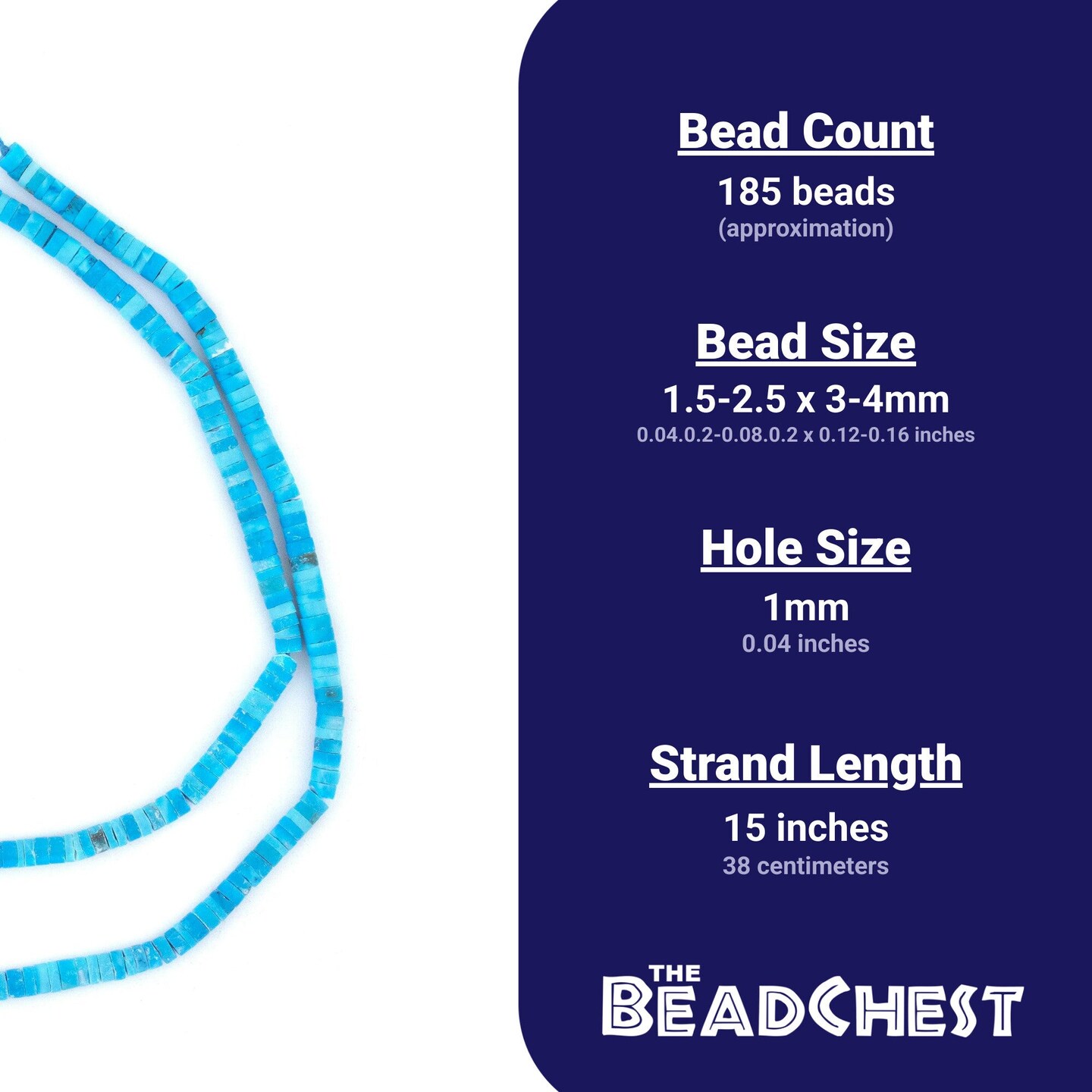 The Bead Chest Blue Turquoise Afghan Stone Cylinder Beads 4mm Afghanistan Gemstone 15 Inch Strand