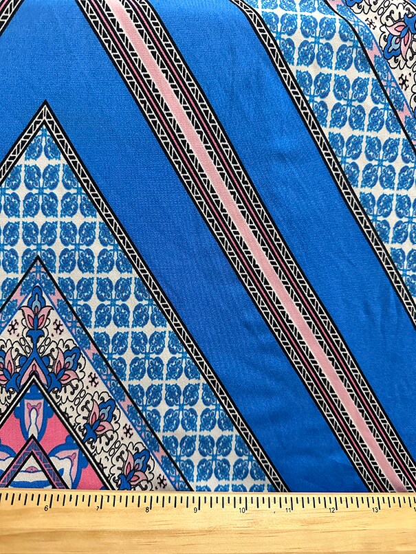Blue Multi Geometric Print ITY Jersey Knit Fabric By the Yard