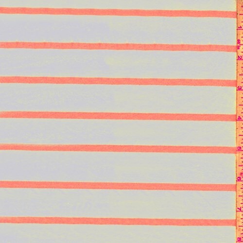 White/Neon Orange Stripe Double Brushed Jersey Knit Fabric By the Yard