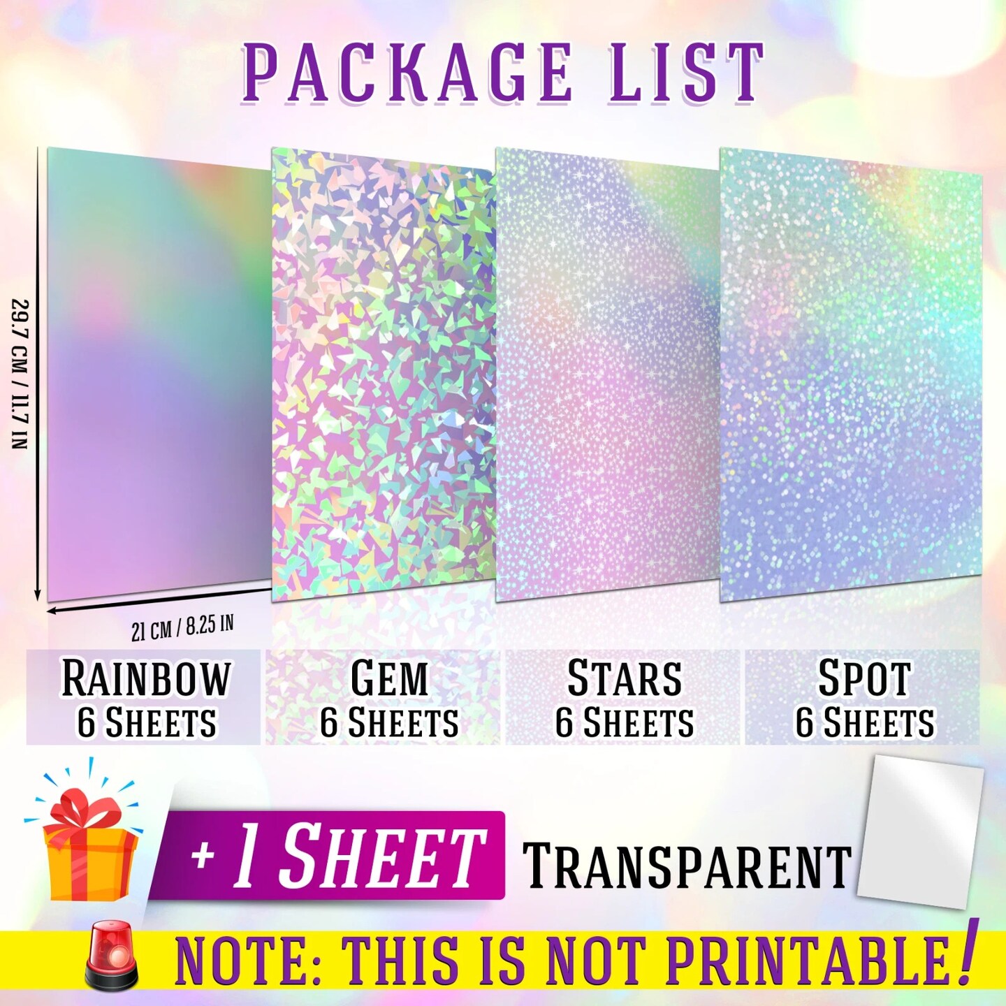 thumbnail image 2 of Koala 20-Pack Mixed Holographic Vinyl Sticker Paper - 8.5x11 Glossy, Waterproof For Inkjet & Laser Printers 2 of 4