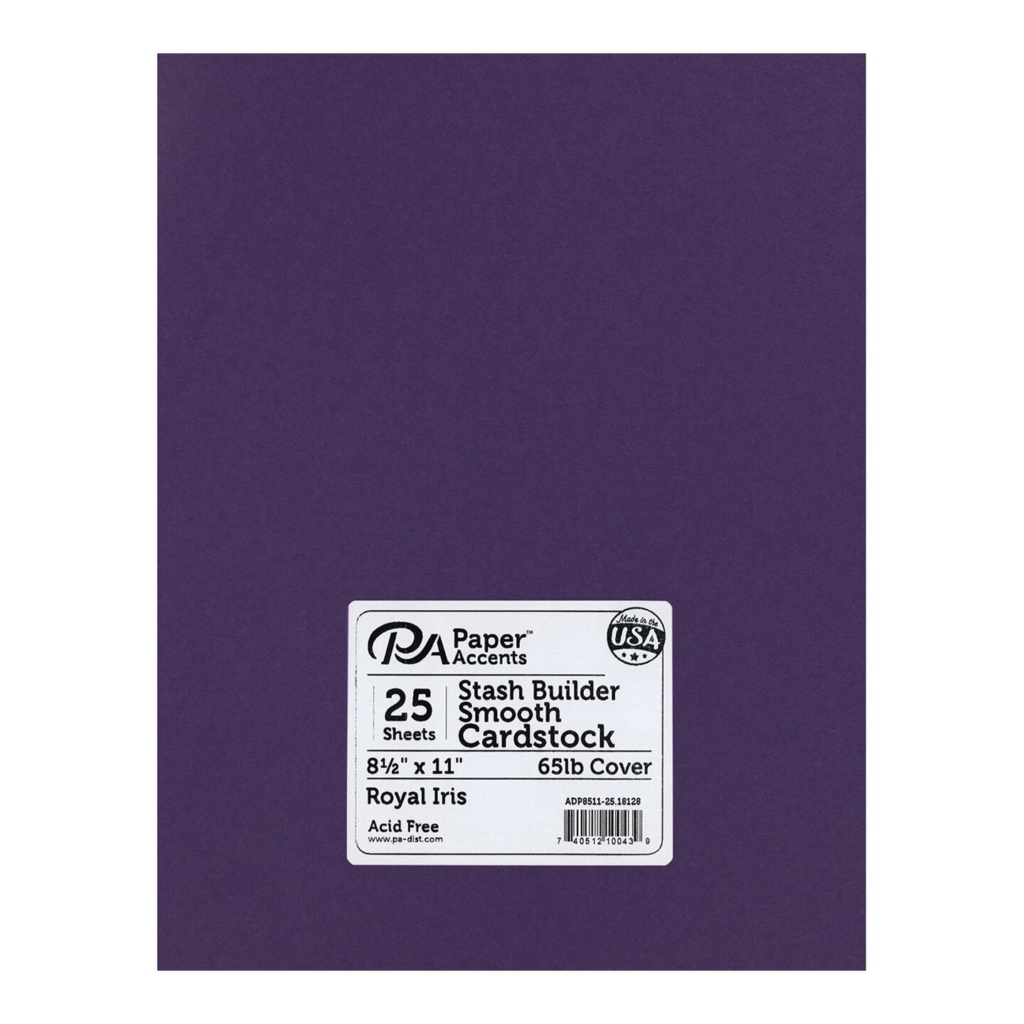 PA Paper Accents Stash Builder Cardstock 8.5" x 11" Royal Iris, 65lb colored cardstock paper for card making, scrapbooking, printing, quilling and crafts, 25 piece pack