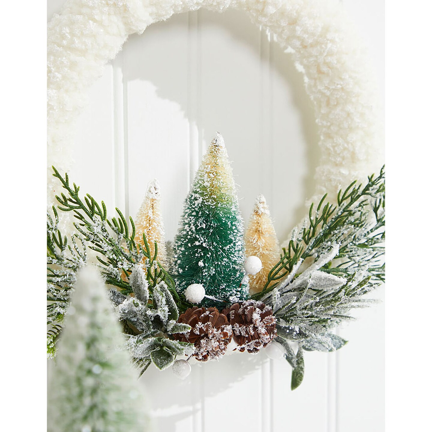 Frosted Christmas Tree Wreath Ornament Snowy Holiday Tree Hanging Decoration