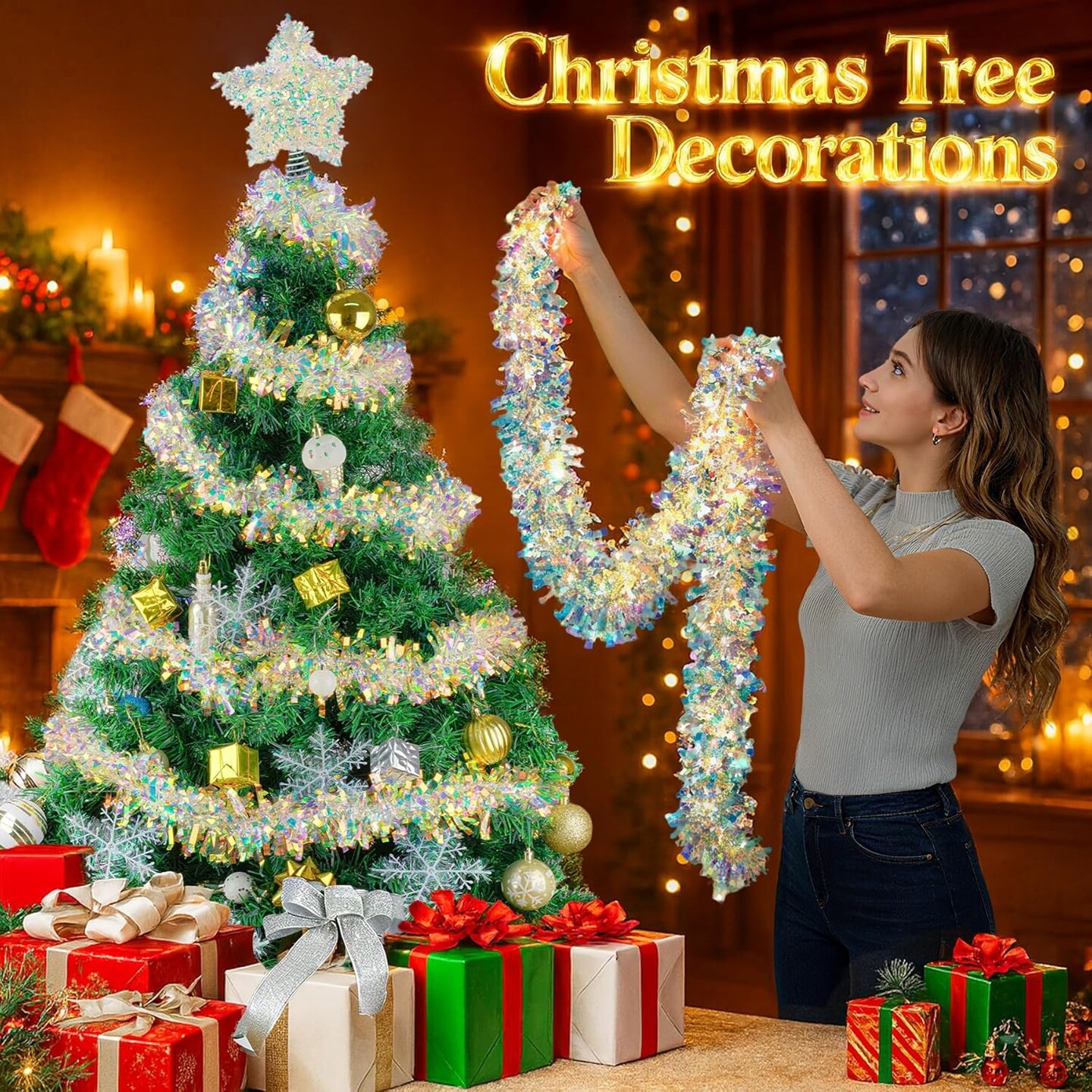 Christmas Garland with Lights (Christmas Garland 2 Pack) 9.25 x 9.14 x 2.12 inches