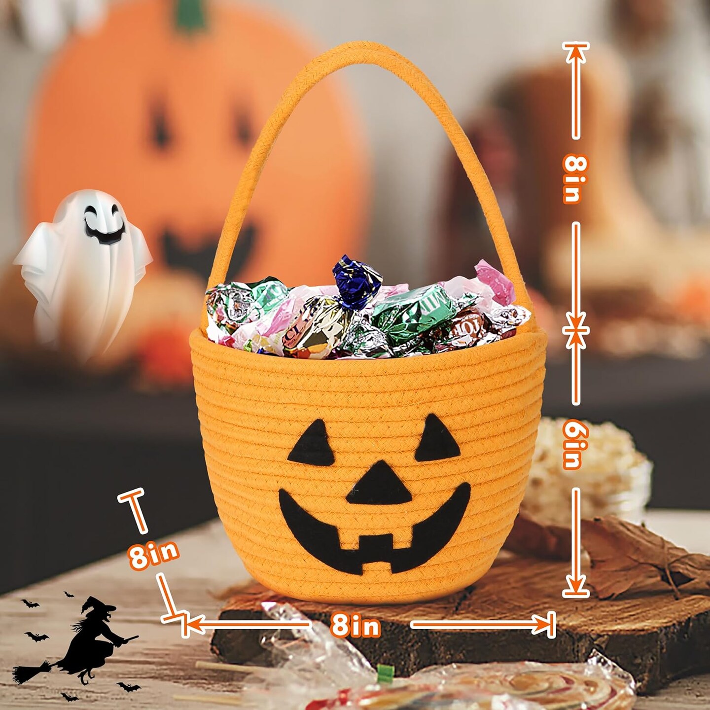 Halloween Small Pumpkin Bucket for Candy (Orange) - 8"D x 8"W x 6"H
