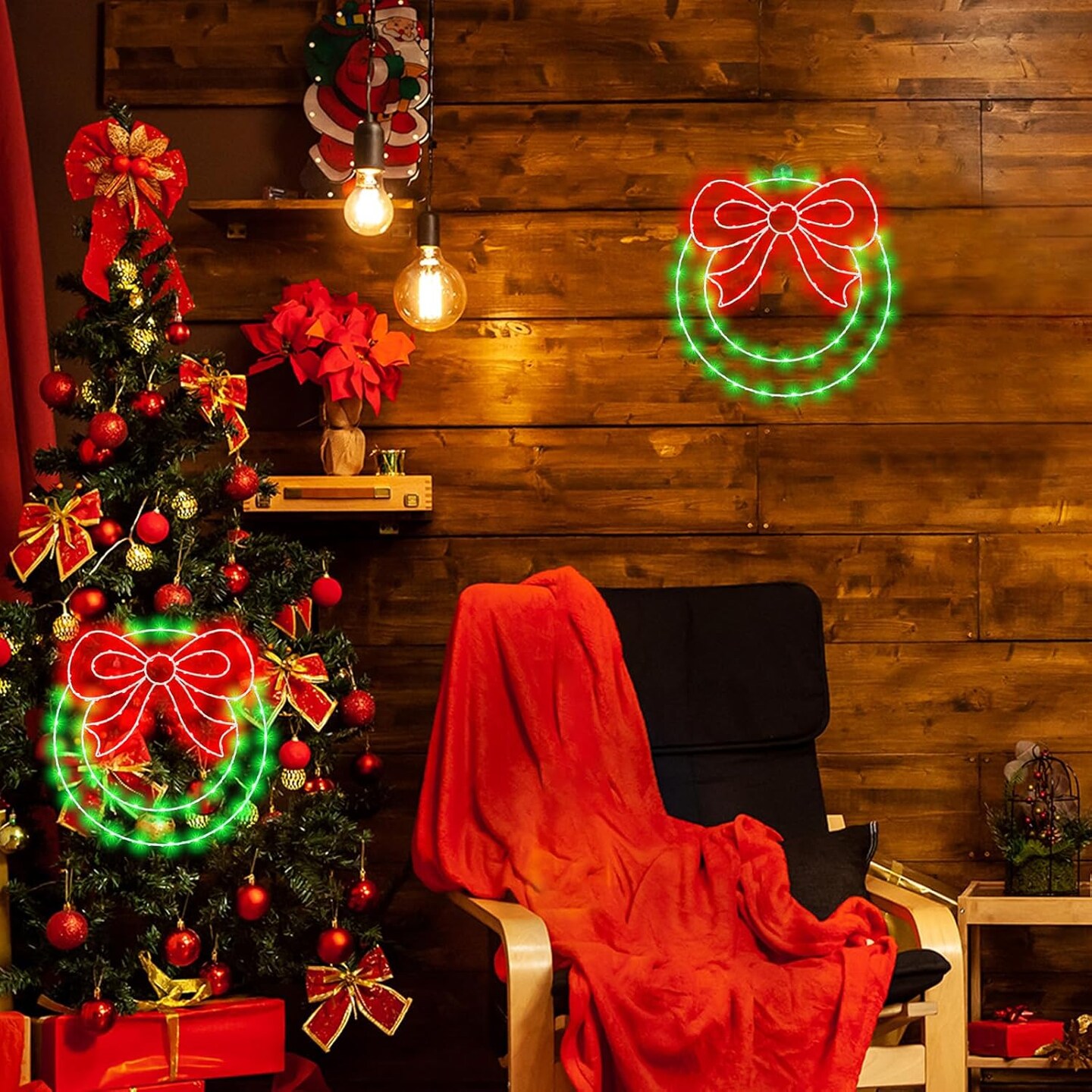 14&#x22; Lighted Christmas Wreath with Bow (Red, Green)