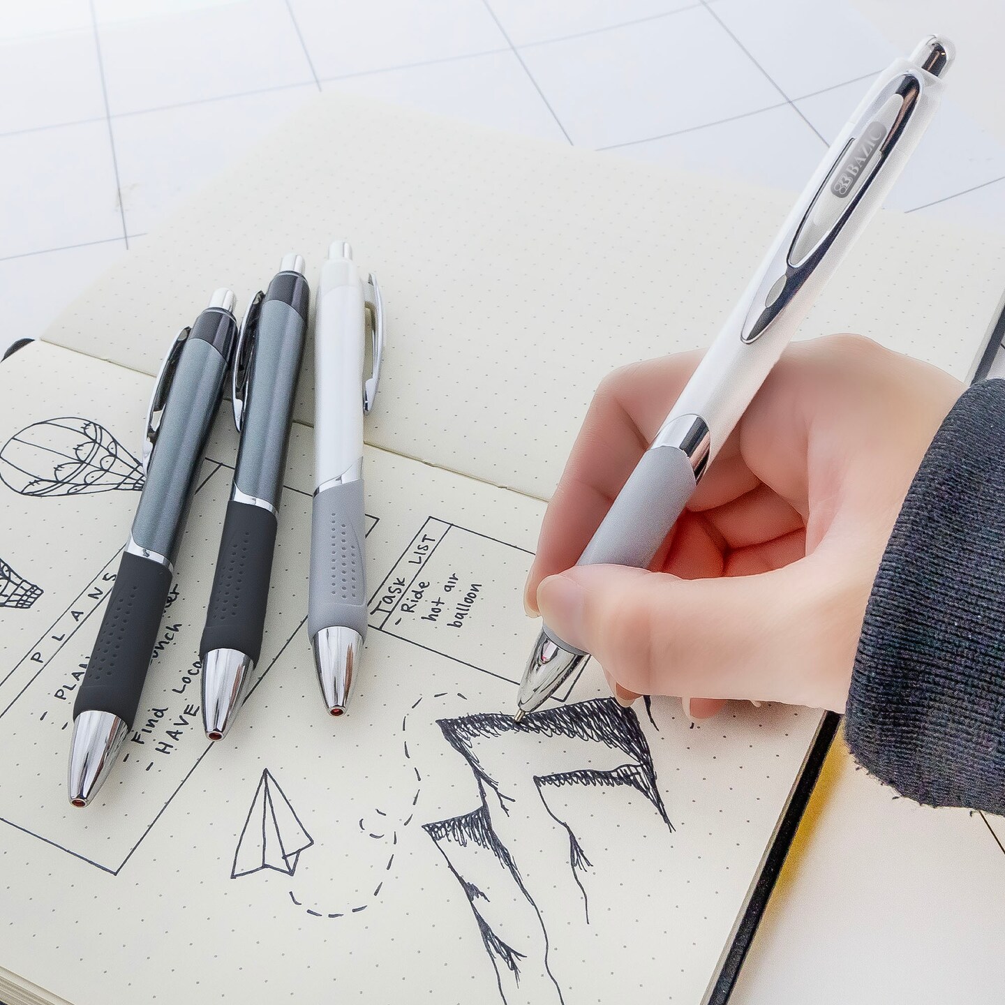 BAZIC Ciel Chroma FUSE Tech Ink Retractable Pen w/ Rubberized Barrel & Metal Clip (2/Pack)