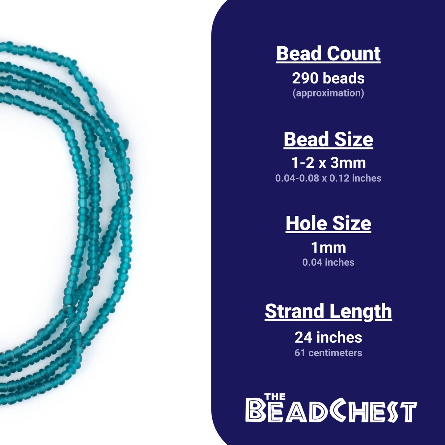 The Bead Chest Teal Matte Glass Seed Beads (3mm) - 24 inch Strand of Quality Glass Beads