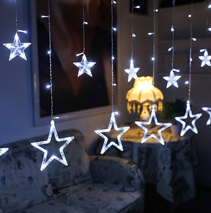 138 LED Star Curtain Light — White Glow, Hanging Fairy Lights