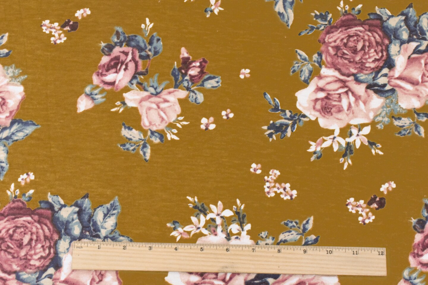 Earth Yellow-Pink-Multi Floral Print Stretch French Baby Terry Knit Fabric By the Yard