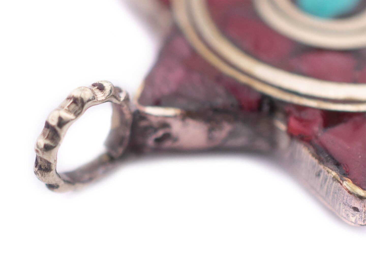 The Bead Chest Red & Blue Nepal Star of David Pendant Multicolor Brass Large Hole