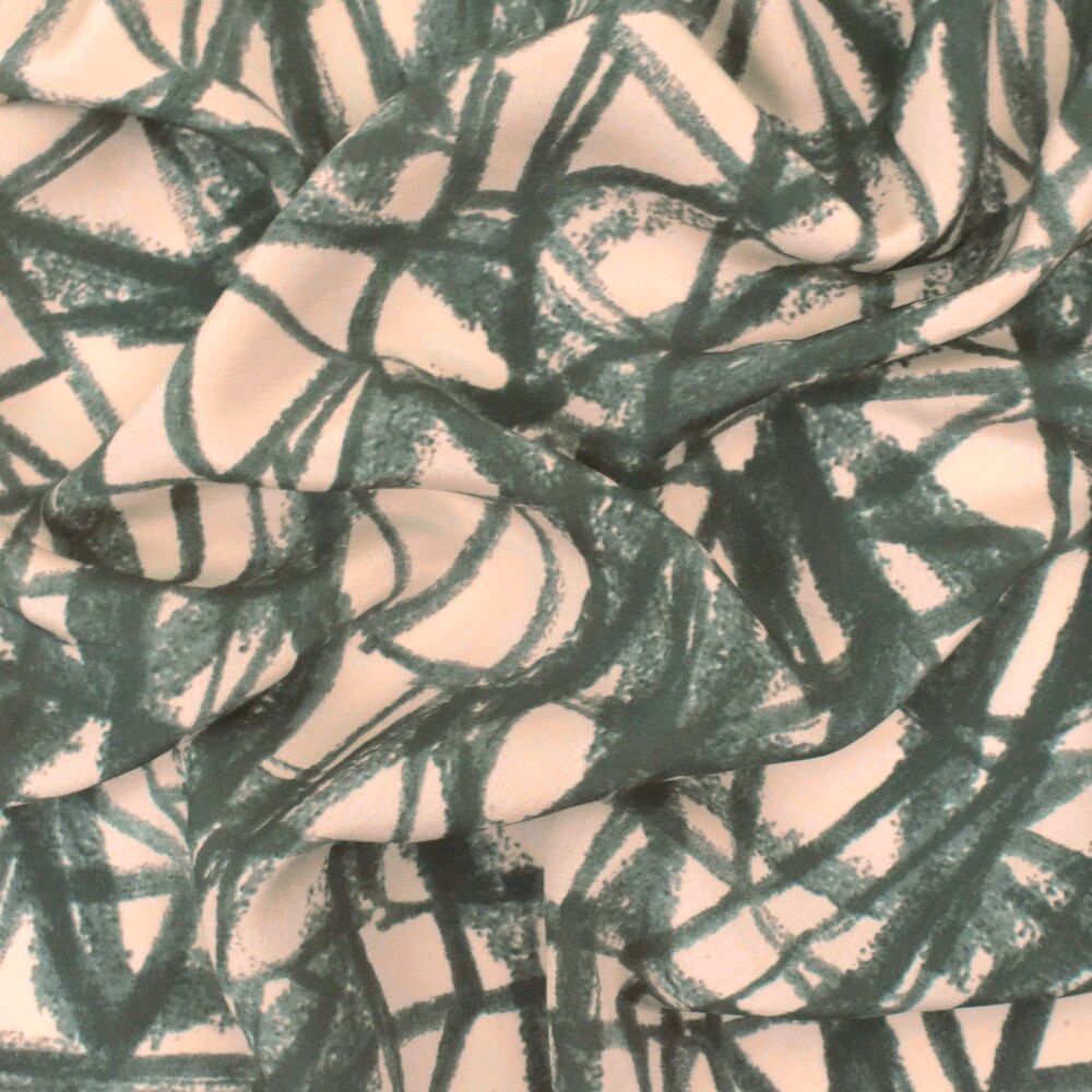 Blush-Gray Famous Designer Abstract Print Silk Crepe De Chine Woven Fabric By the Yard