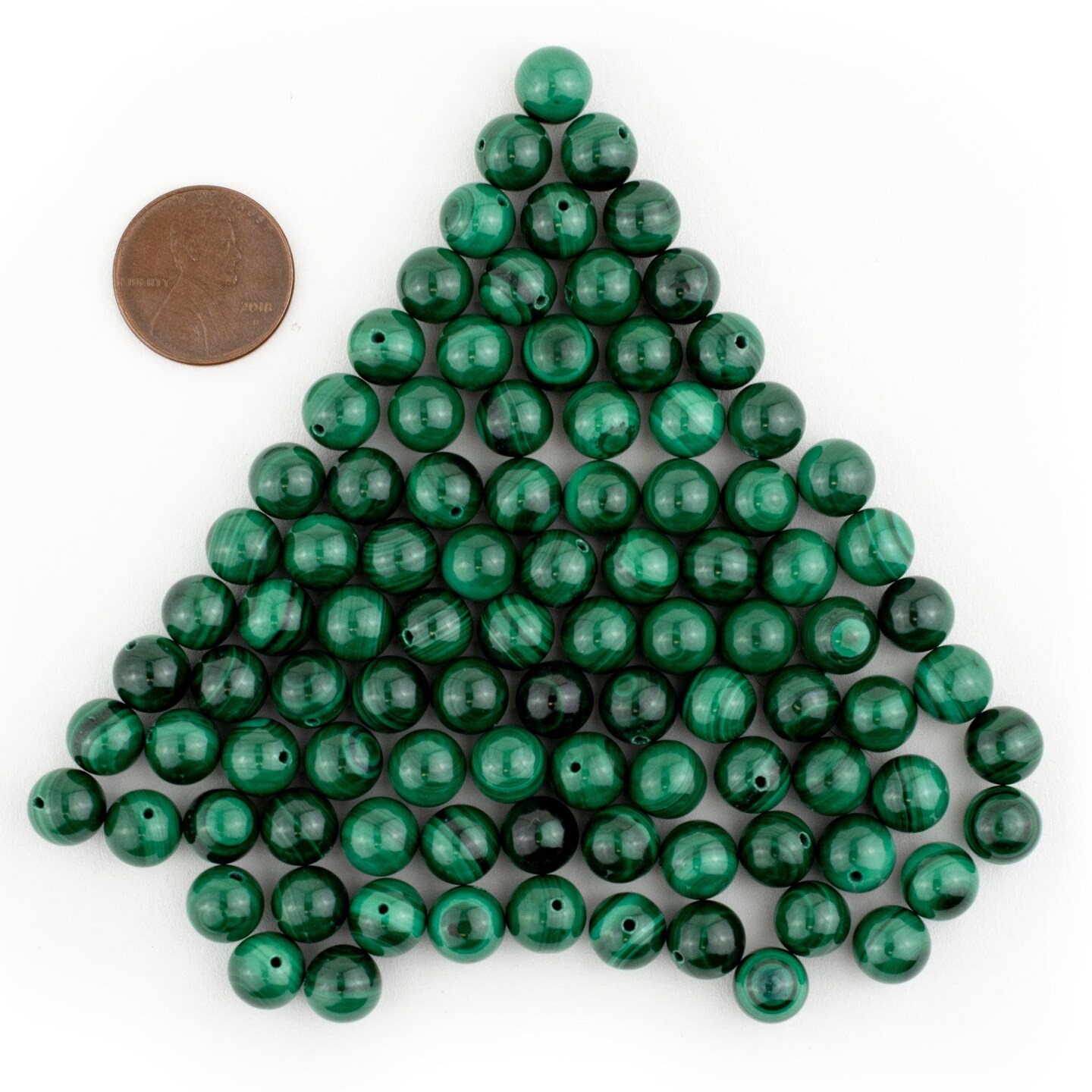 The Bead Chest Half-Drilled Round Malachite Beads 8.25mm, Set of 70 Green Stone