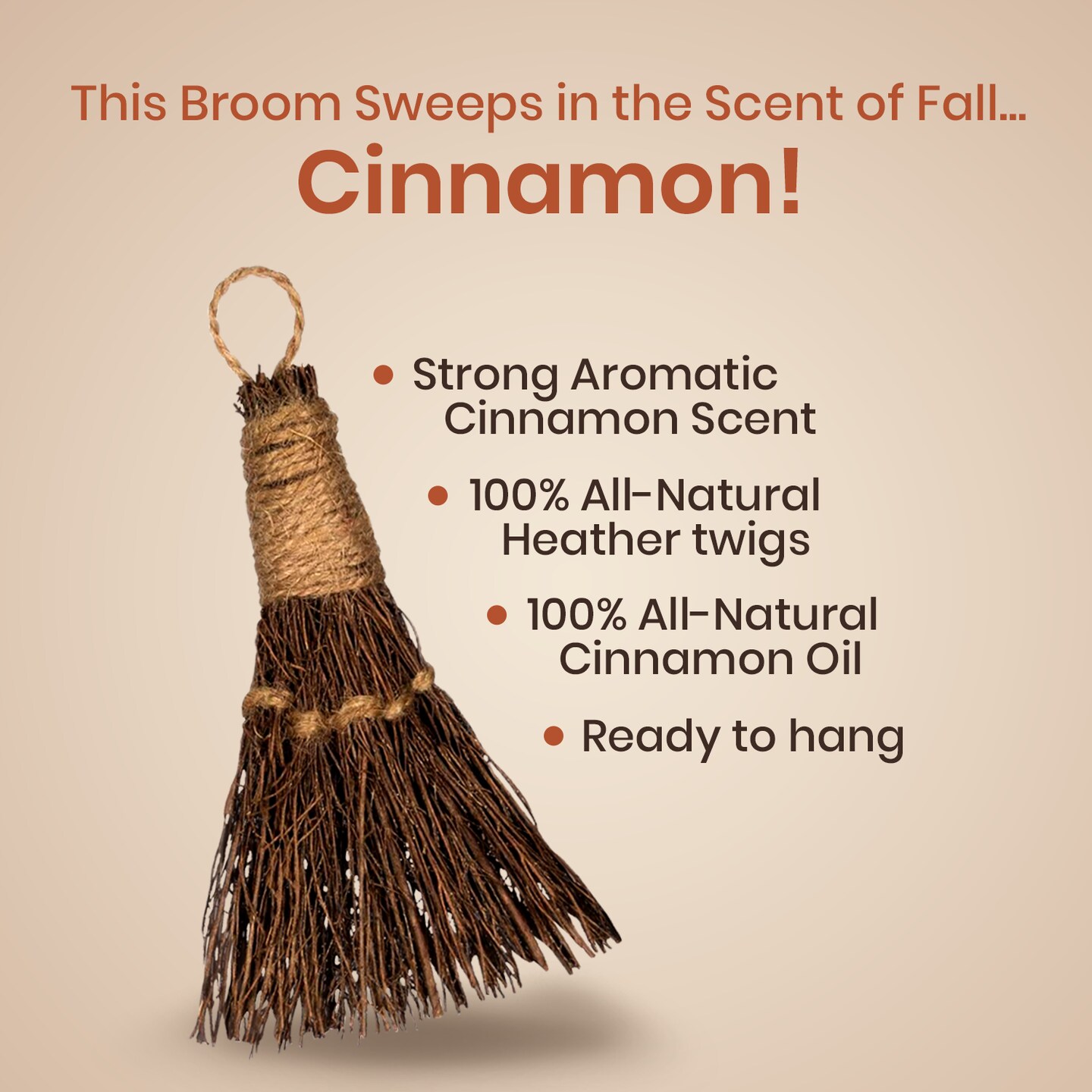 Cinnamon Broom 6&#x22; - Cinnamon Broomstick Scented 1 Pack -Mini Broom - Witches Broom Cinnamon Broomstick Decoration for Halloween