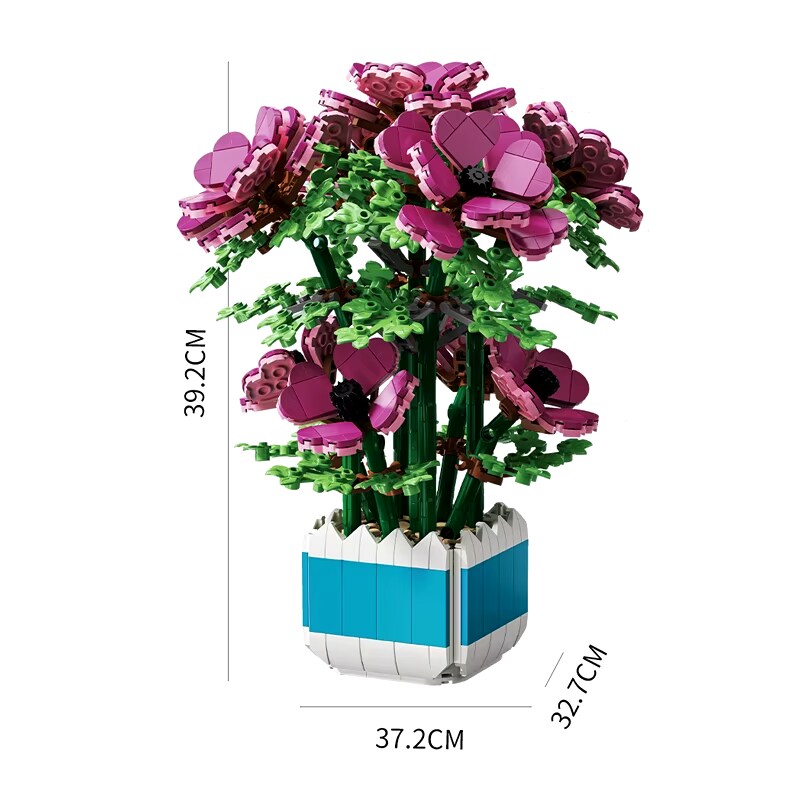 Magenta Anemones Building Block Flower Kit by Wizardi F07M9-12(101