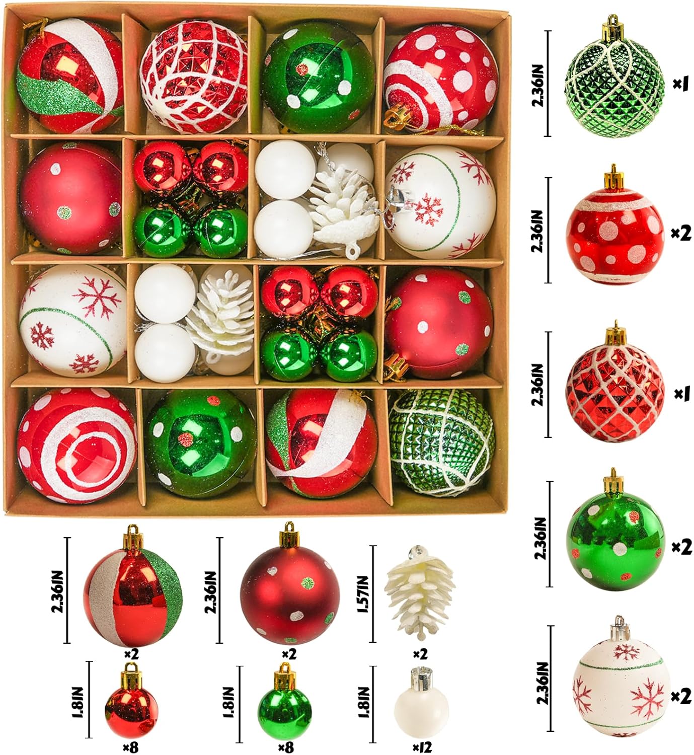 42PCS Shatterproof Christmas Ornaments Ball (Multicolor)