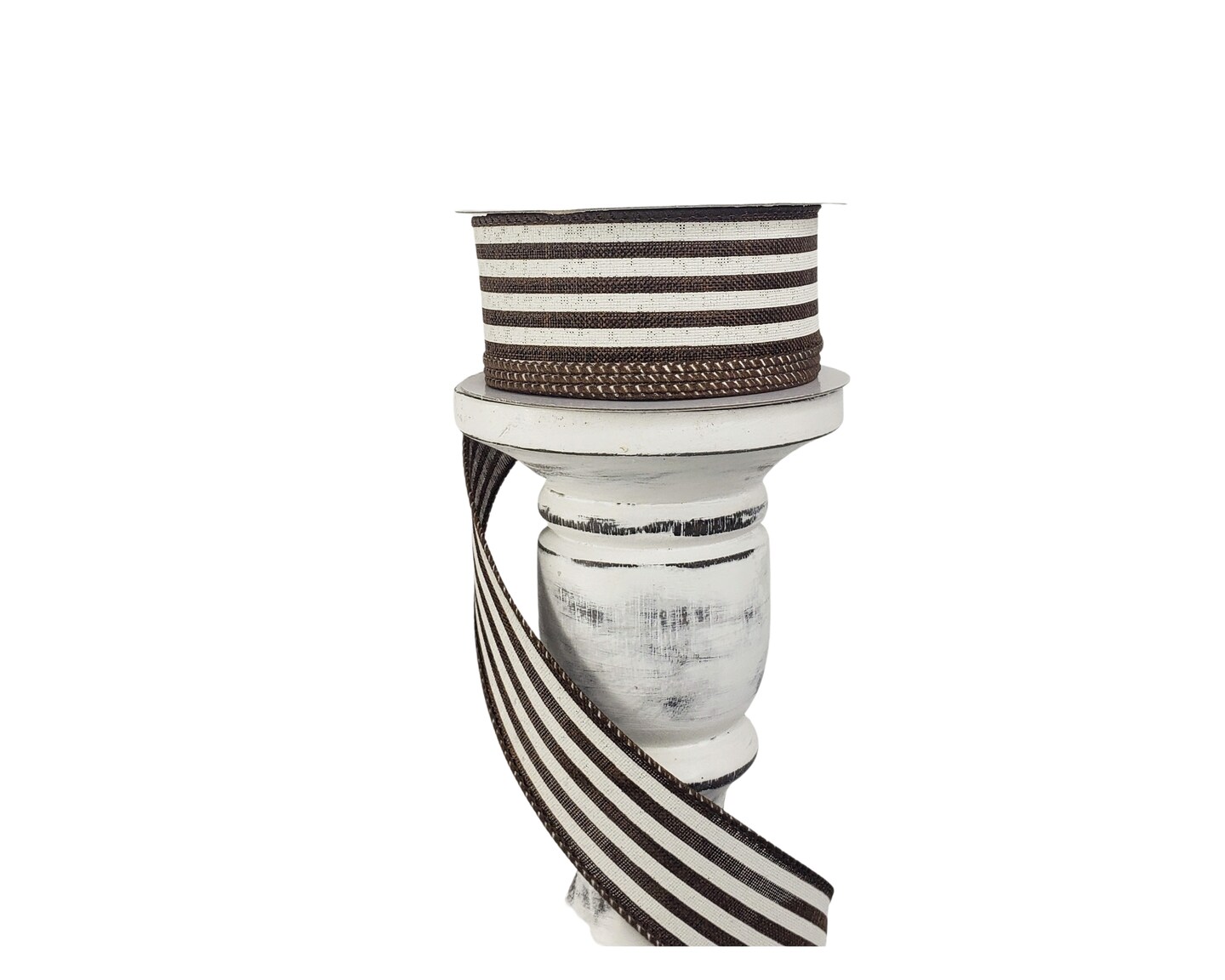 1.5"x10YD Chocolate Linen/Ivory Cabana Stripe Wired Ribbon - Rustic Sophistication for Crafts, Wreathmaking, and Decor-(X916309-38)