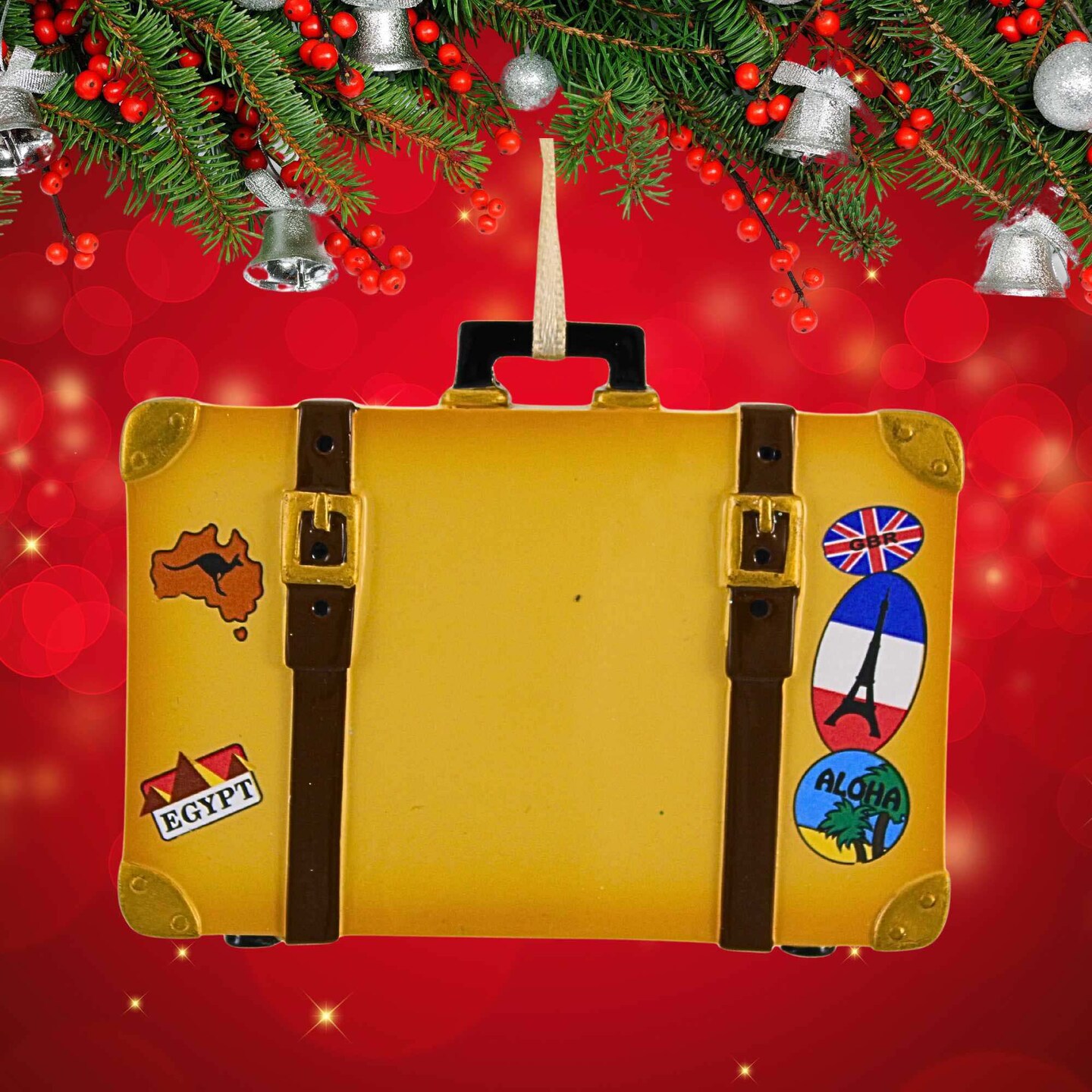 Polarx 2.5 Inch World Travel Trunk Christmas Tree Ornament , Suitcase Vacation