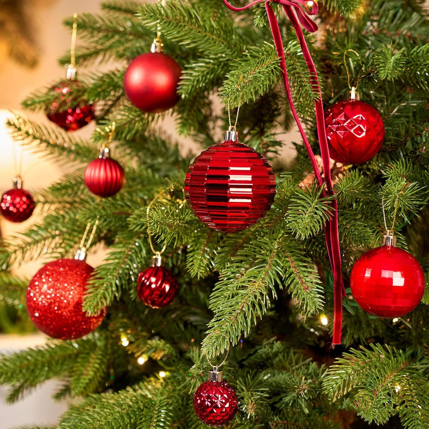 47 Pack Assorted Christmas Tree Ornaments Set (Red)