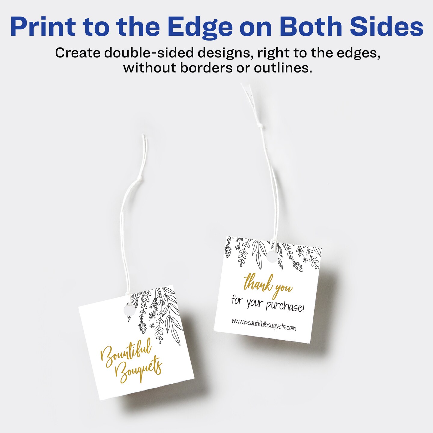 Avery Square Tags with Sure Feed Technology, 2" x 2", Matte White, 120 Square Tags with Strings, Print-to-the-Edge, Laser/Inkjet Printable Tags (80513)