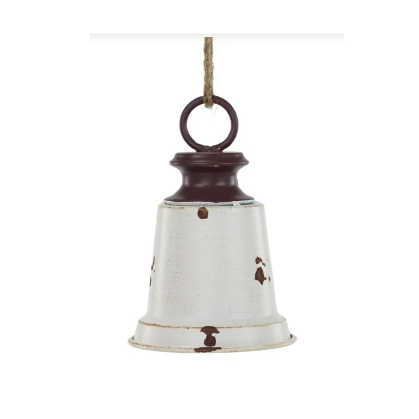 4.25&#x22; Antique White Metal Liberty Bell with Jute &#x2013; Rustic Farmhouse Decor-XC434527