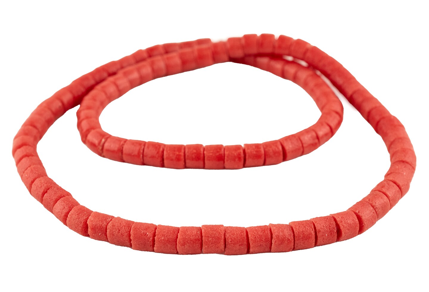 The Bead Chest Coral Color Sandcast Cylinder Beads 9mm Ghana African Red Glass Large Hole 24 Inch Strand Handmade