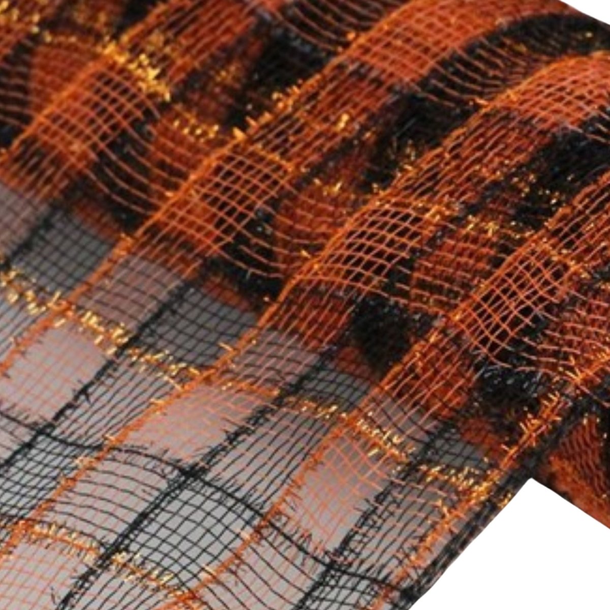 10.5&#x22; Poly Deco Tinsel Mesh Ribbon: Orange/Black (10 Yards)