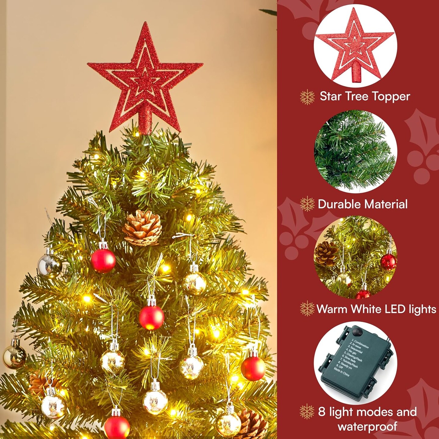 24 Inch/2FT Tabletop Mini Christmas Prelit Decoration (Green) 13&#x22;D x 13&#x22;W x 24&#x22;H