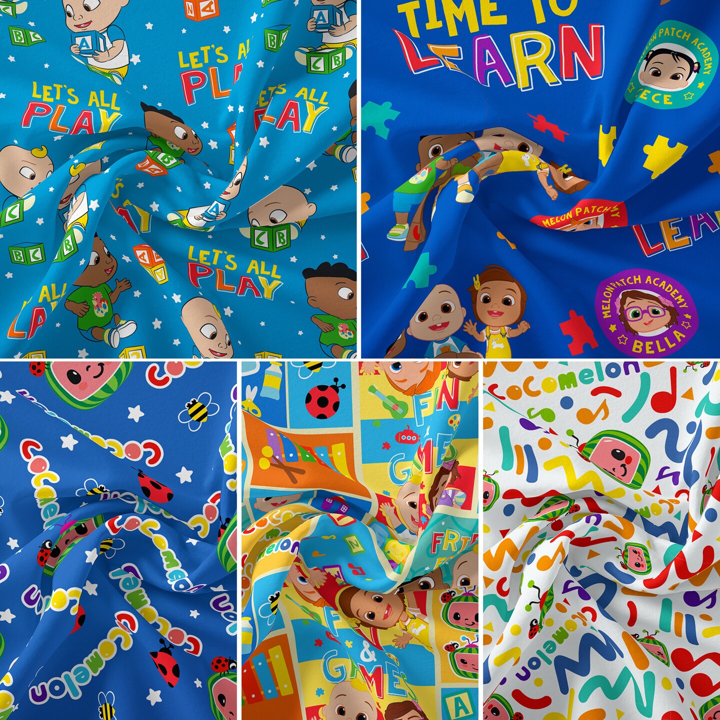 DAVID TEXTILES COCOMELON BLUES 5-CUT 1.25 YD COTTON FAT QUARTER BUNDLE