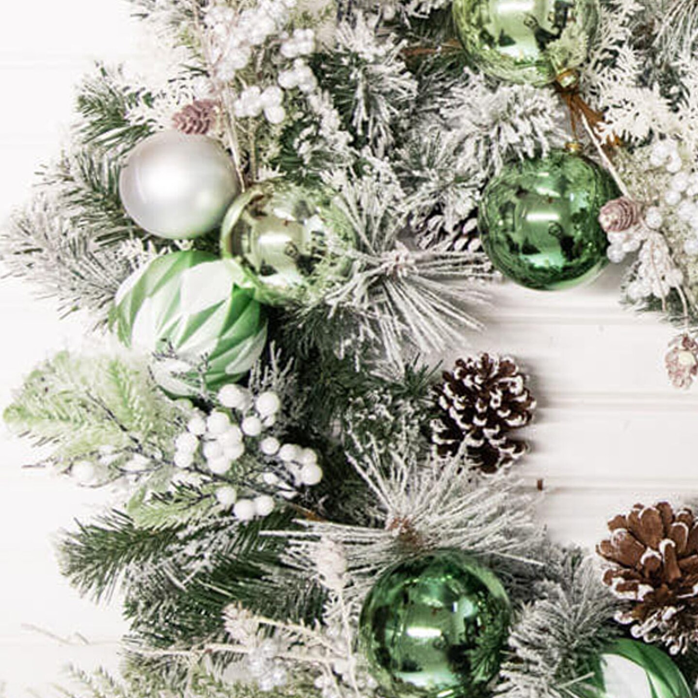 24” Christmas Pine and Ornament Wreath Holiday Front Door Wreath with Red Balls and Greenery