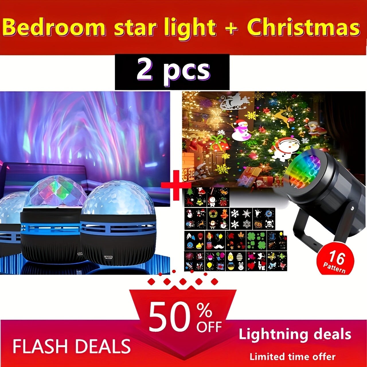 16-Pattern Christmas Projector Light - USB Powered Rotating Stage Effect